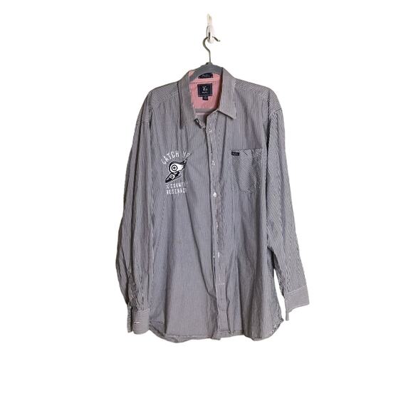LRG Mens Long Sleeve Striped Button Down Shirt Sz 3XL EUC Trendy Streetwear - Picture 1 of 14